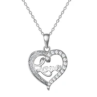 DiamonArt® Womens White Cubic Zirconia Sterling Silver Heart Pendant Necklace