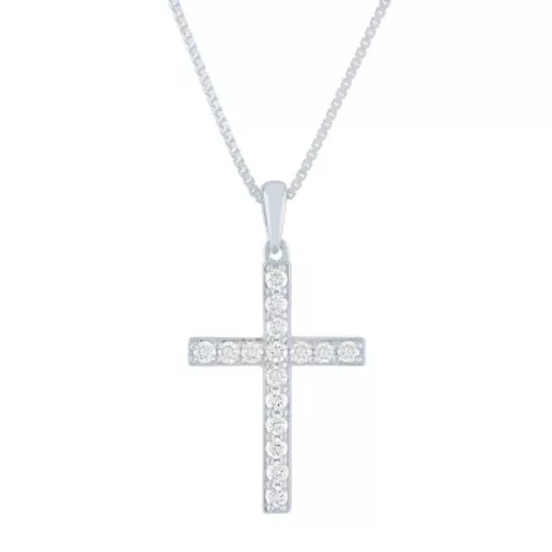 (G-H / Si1-Si2) Womens 1/4 CT. T.W. Lab Grown White Diamond Sterling Silver Cross 18 Inch Pendant Necklace