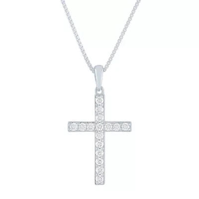 (G-H / Si1-Si2) Womens 1/4 CT. T.W. Lab Grown White Diamond Sterling Silver Cross 18 Inch Pendant Necklace