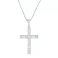 (G-H / Si1-Si2) Womens 1/4 CT. T.W. Lab Grown White Diamond Sterling Silver Cross 18 Inch Pendant Necklace