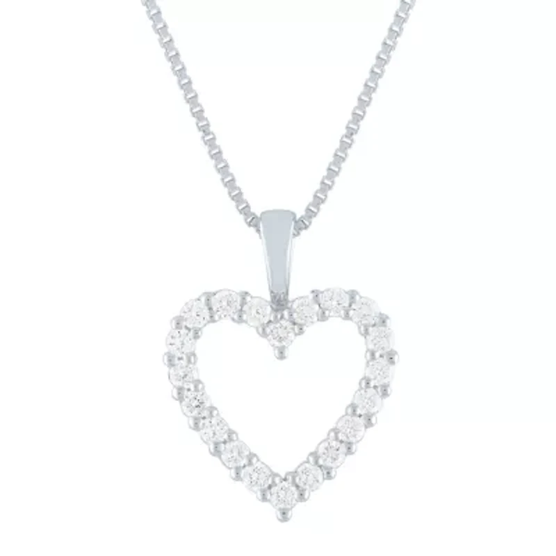 (G-H / Si1-Si2) Womens 1/4 CT. T.W. Lab Grown White Diamond Sterling Silver Heart 18 Inch Pendant Necklace