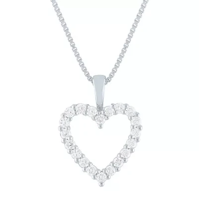 (G-H / Si1-Si2) Womens 1/4 CT. T.W. Lab Grown White Diamond Sterling Silver Heart 18 Inch Pendant Necklace