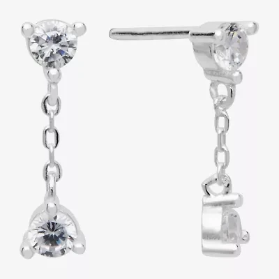 Itsy Bitsy Womens Cubic Zirconia Sterling Silver Drop Earrings