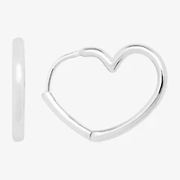 Silver Treasures Huggie Womens Sterling Silver 17.3mm Heart Hypoallergenic Hoop Earrings