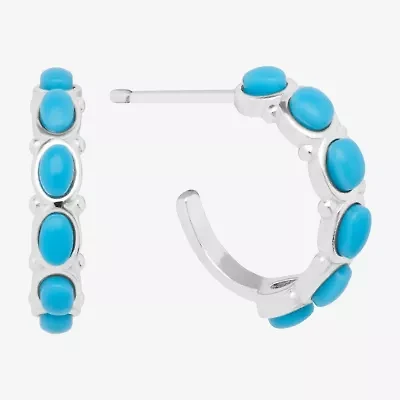 Silver Treasures Huggie Womens Blue Turquoise Sterling Silver 15.8mm Hypoallergenic Hoop Earrings