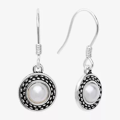 Silver Treasures Womens White Simulated Pearl Sterling Silver Hypoallergenic Drop Earrings