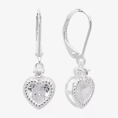 Silver Treasures Womens Cubic Zirconia Sterling Silver Heart Hypoallergenic Drop Earrings