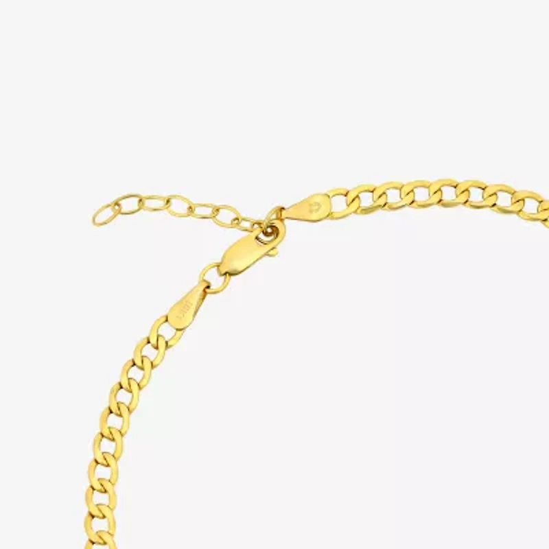 Womens 10K Gold 9 Inch Hollow Curb Ankle Bracelet