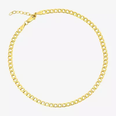Womens 10K Gold 9 Inch Hollow Curb Ankle Bracelet