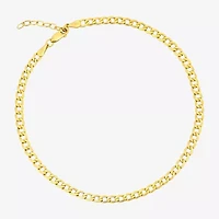 Womens 10K Gold 9 Inch Hollow Curb Ankle Bracelet