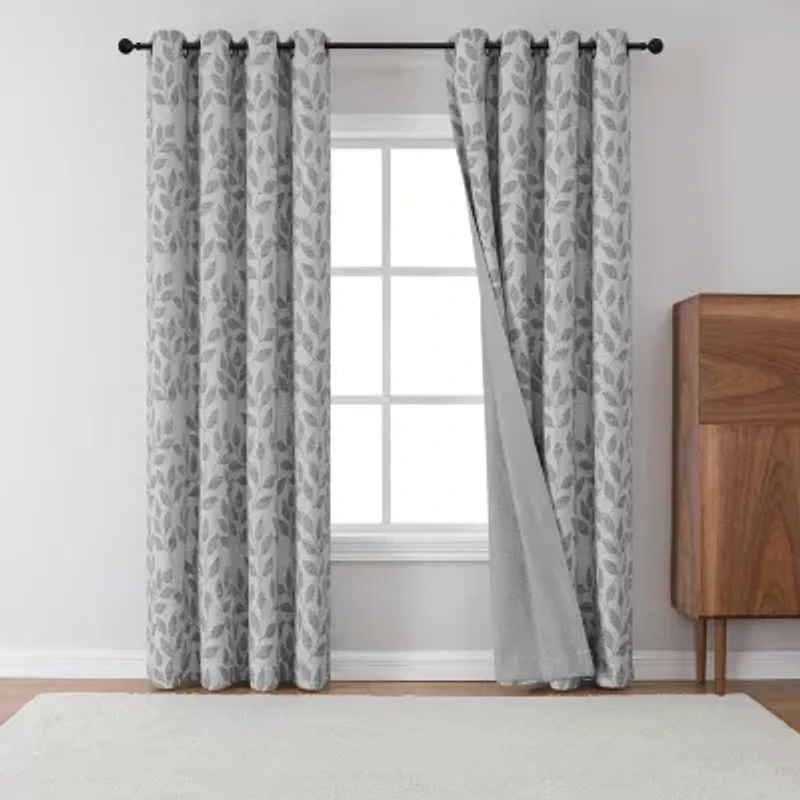 Max Blackout Leaf Reversible Grommet Top Energy Saving 100% Single Curtain Panel