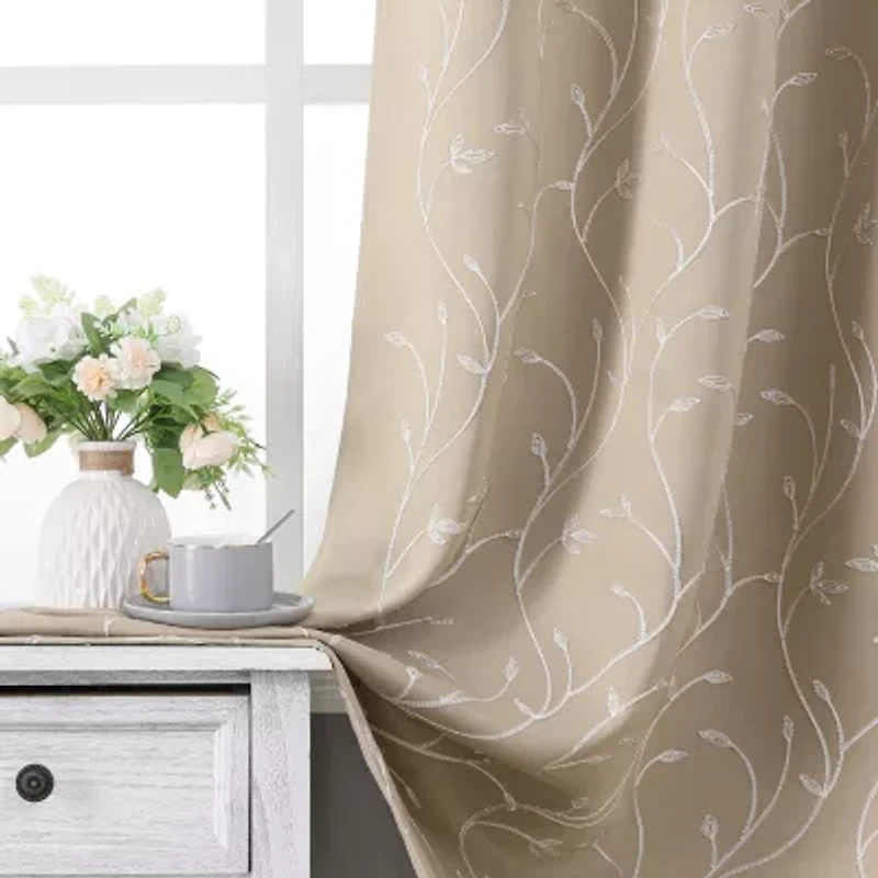 Regal Home Novah Embroidered Grommet Top Energy Saving Blackout Set of 2 Curtain Panel