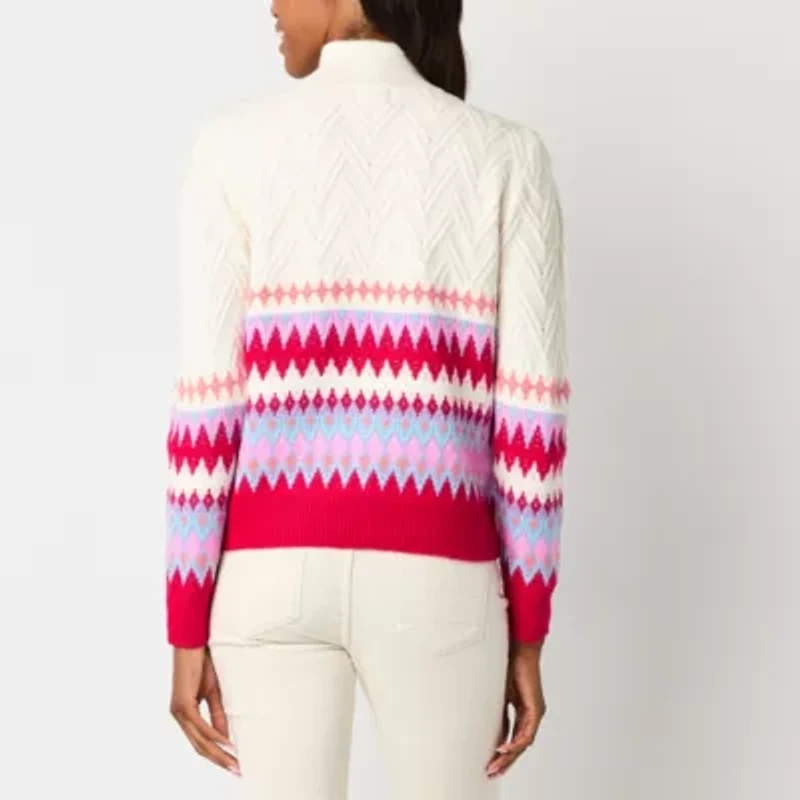 St. John's Bay Womens Mock Neck Long Sleeve Holiday Pullover Sweater