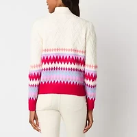St. John's Bay Womens Mock Neck Long Sleeve Holiday Pullover Sweater