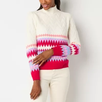 St. John's Bay Womens Mock Neck Long Sleeve Holiday Pullover Sweater