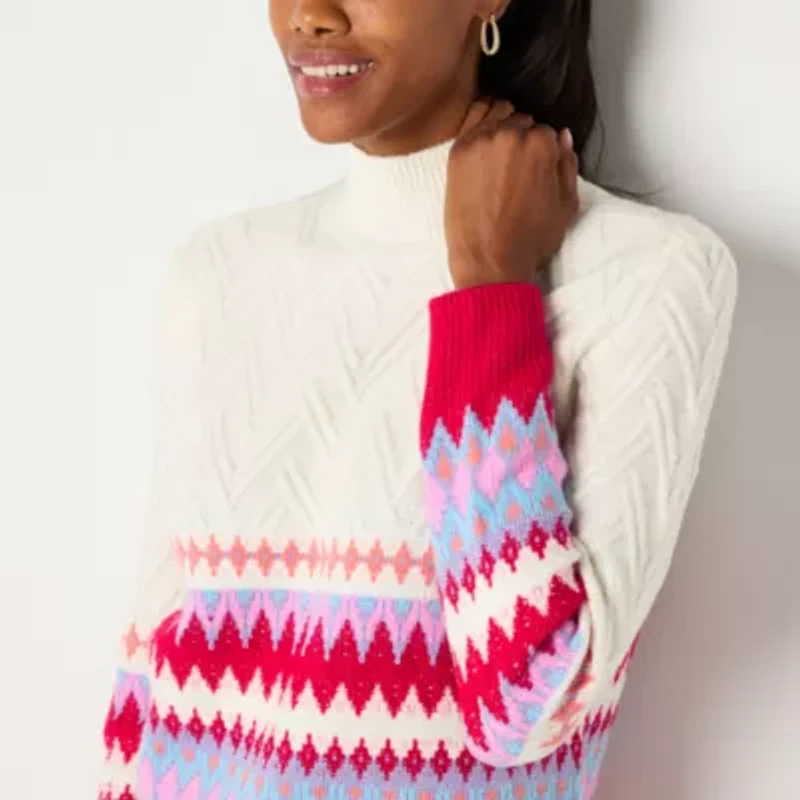 St. John's Bay Womens Mock Neck Long Sleeve Holiday Pullover Sweater