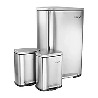 Elama 13 Gallon and Two 1.3 Gallon Stainless Steel Step Trash Cans