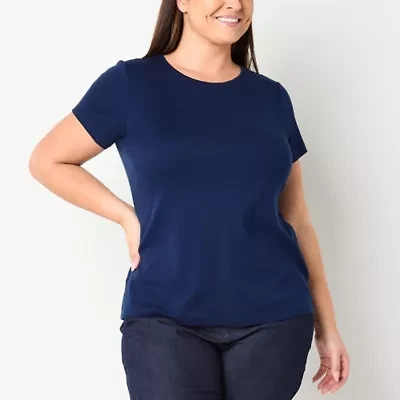 St. John's Bay Womens Crew Neck Short Sleeve Plus T-Shirt
