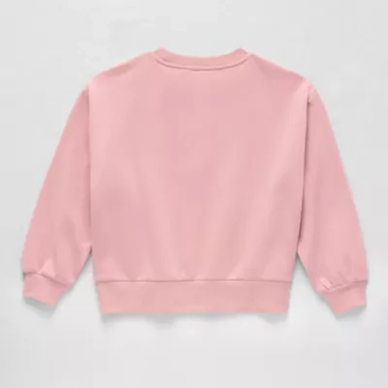 Disney Collection Little & Big Kid Girls Crew Neck Fleece Embroidered Long Sleeve Moana Sweatshirt