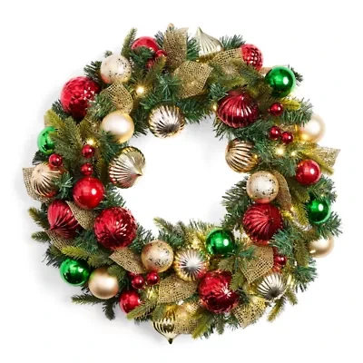North Pole Trading Co. Red Green Ornament Wreath