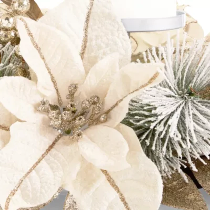 North Pole Trading Co. Poinsettia 3 Pillar Candle Holder