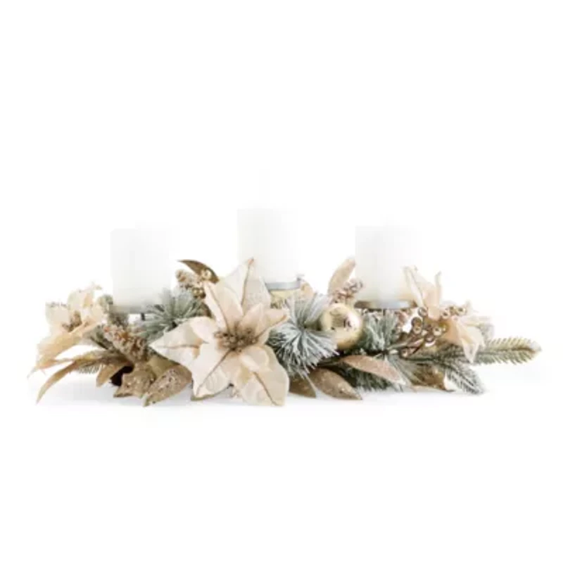 North Pole Trading Co. Poinsettia 3 Pillar Candle Holder