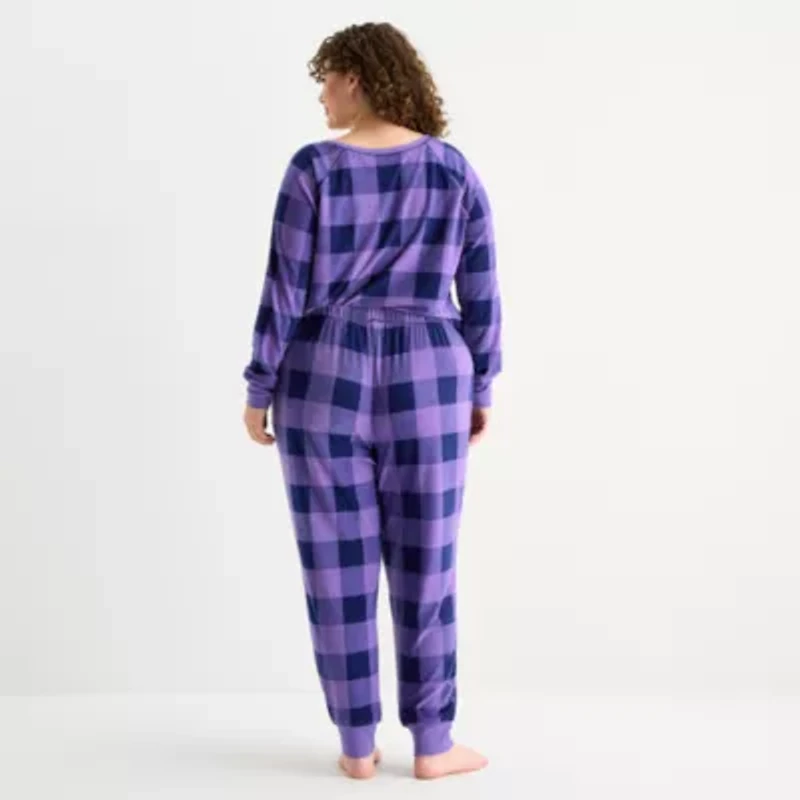 Sleep Chic Womens Fleece Crew Neck Long Sleeve 2-pc. Pajama Sets