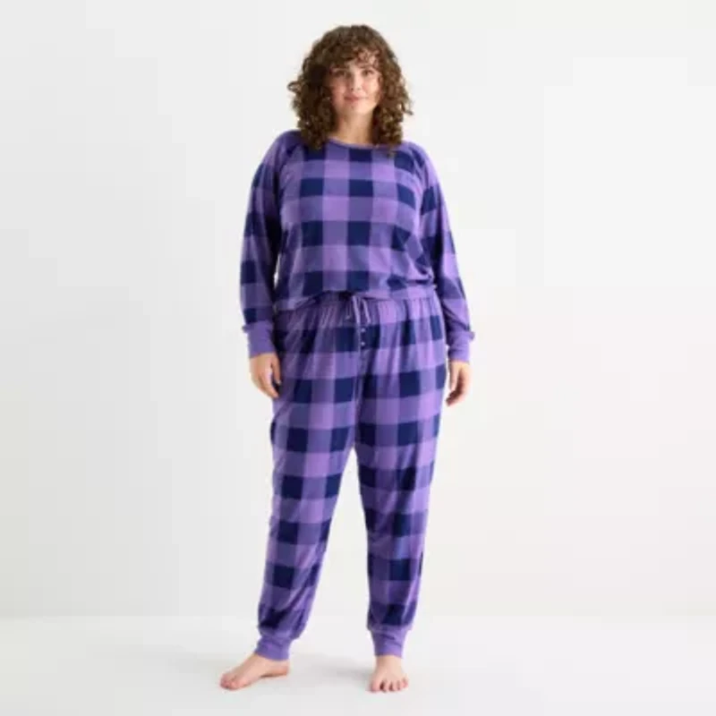 Sleep Chic Womens Fleece Crew Neck Long Sleeve 2-pc. Pajama Sets