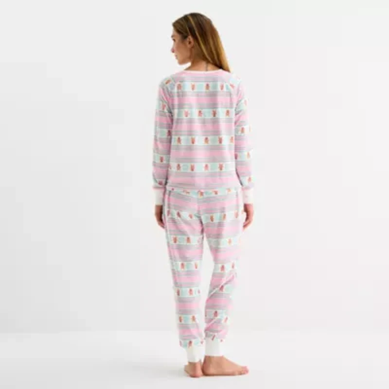 Sleep Chic Womens Fleece Crew Neck Long Sleeve 2-pc. Pajama Sets