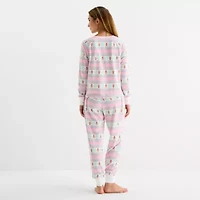 Sleep Chic Womens Fleece Crew Neck Long Sleeve 2-pc. Pajama Sets
