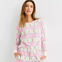 Sleep Chic Womens Fleece Crew Neck Long Sleeve 2-pc. Pajama Sets