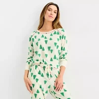 Sleep Chic Womens Fleece Crew Neck Long Sleeve 2-pc. Pajama Sets