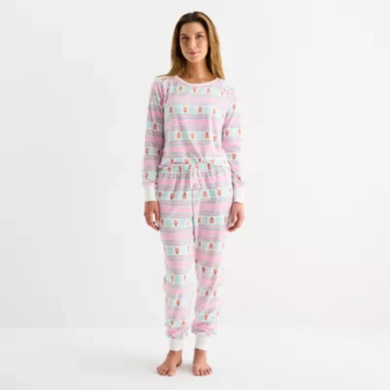 Sleep Chic Womens Fleece Crew Neck Long Sleeve 2-pc. Pajama Sets