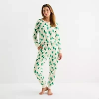 Sleep Chic Womens Fleece Crew Neck Long Sleeve 2-pc. Pajama Sets