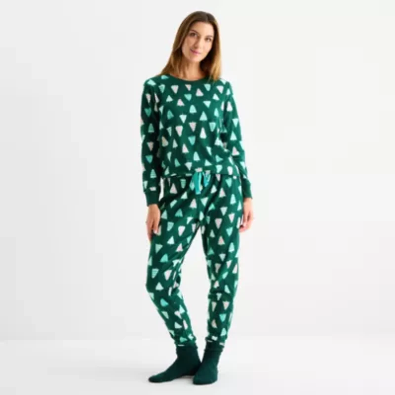 Jaclyn Womens Round Neck Long Sleeve -pc. Pajama Sets
