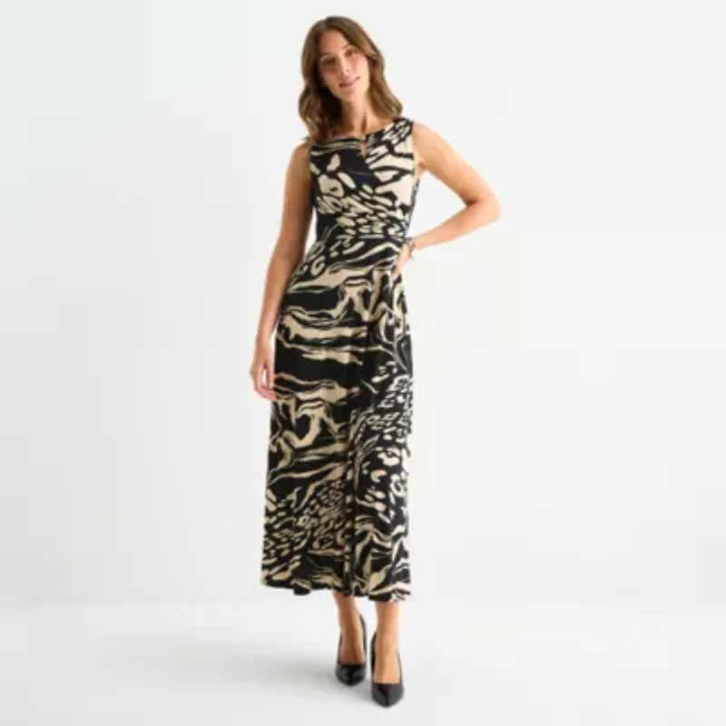 Sandra Darren Womens Sleeveless Abstract Maxi Dress
