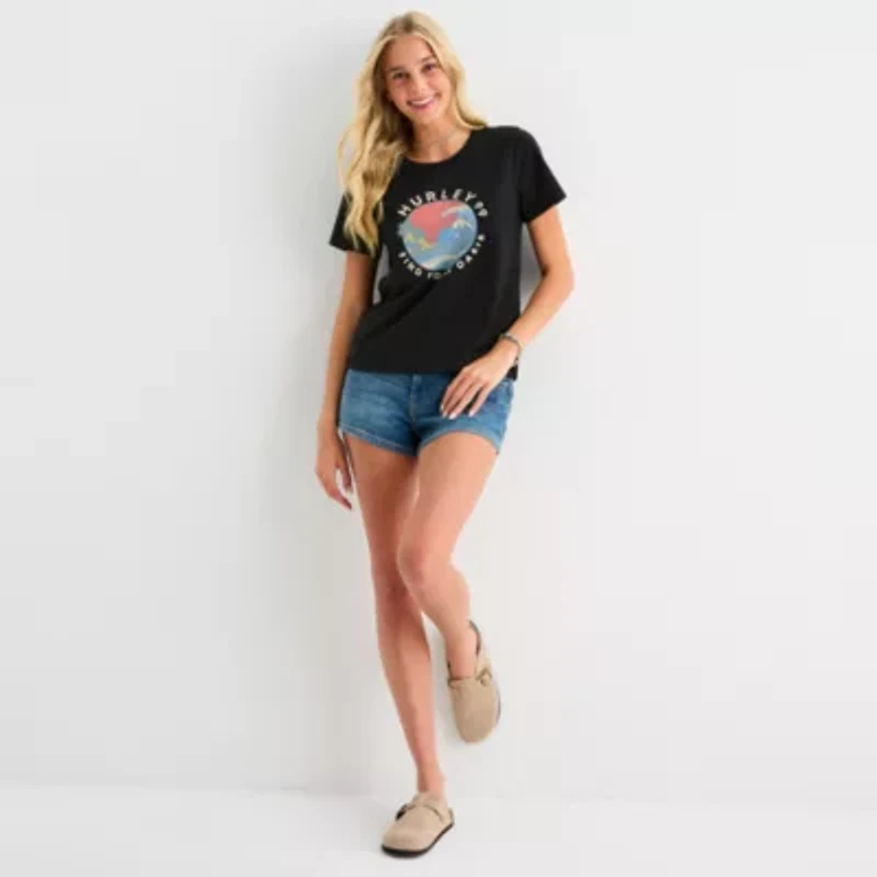 Hurley Womens Crew Neck Short Sleeve Juniors Graphic T-Shirt