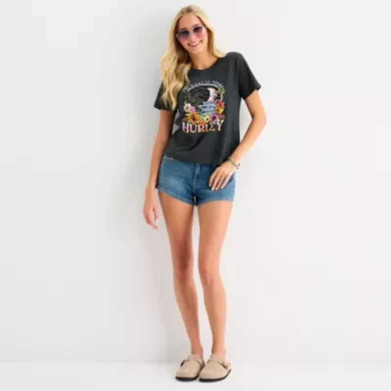 Hurley Womens Crew Neck Short Sleeve Juniors Graphic T-Shirt