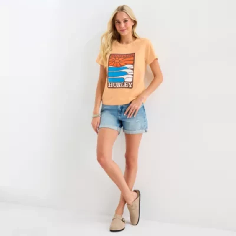 Hurley Womens Crew Neck Short Sleeve Juniors Graphic T-Shirt