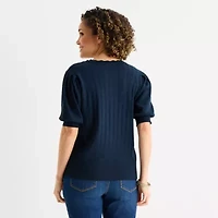 Liz Claiborne Womens V Neck Short Sleeve Button Cardigan