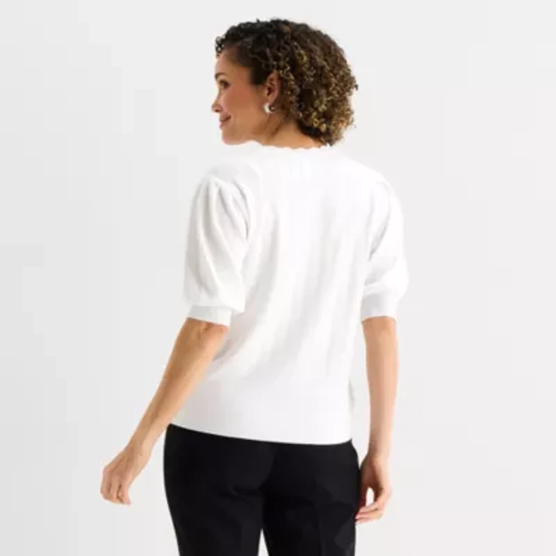 Liz Claiborne Womens V Neck Short Sleeve Button Cardigan