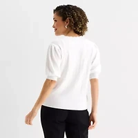 Liz Claiborne Womens V Neck Short Sleeve Button Cardigan