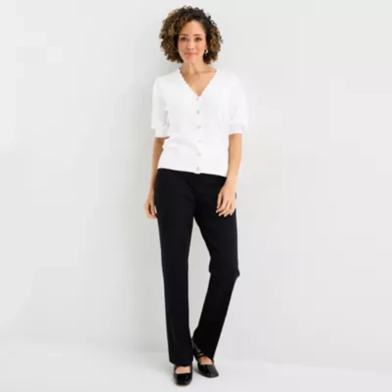 Liz Claiborne Womens V Neck Short Sleeve Button Cardigan