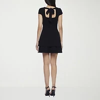 B. Smart Bow Back Womens Short Sleeve Juniors Fit + Flare Dress
