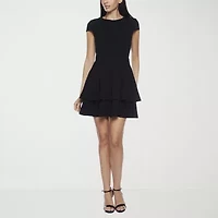 B. Smart Bow Back Womens Short Sleeve Juniors Fit + Flare Dress