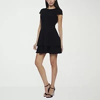 B. Smart Bow Back Womens Short Sleeve Juniors Fit + Flare Dress