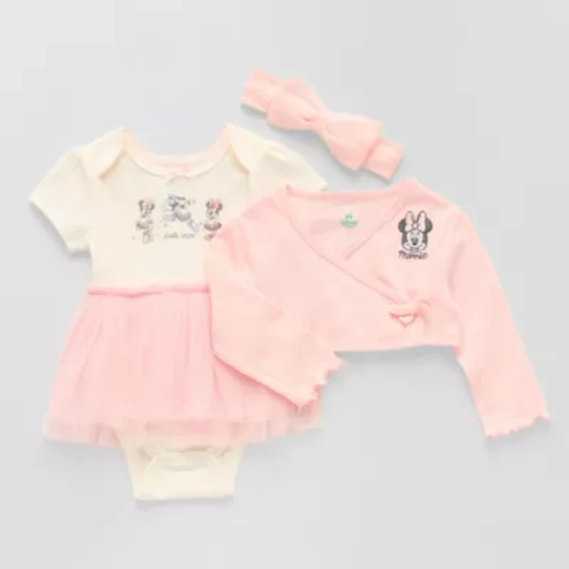 Disney Baby Girls 3-pc. Crew Neck Short Sleeve Minnie Mouse Bodysuit Set