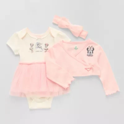 Disney Baby Girls 3-pc. Crew Neck Short Sleeve Minnie Mouse Bodysuit Set