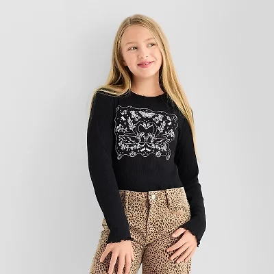 Thereabouts Little & Big Kid Girls Crew Neck Long Sleeve Regular Fit Graphic T-Shirt