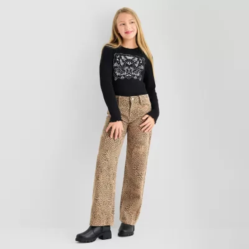 Thereabouts Little & Big Kid Girls Crew Neck Long Sleeve Regular Fit Graphic T-Shirt